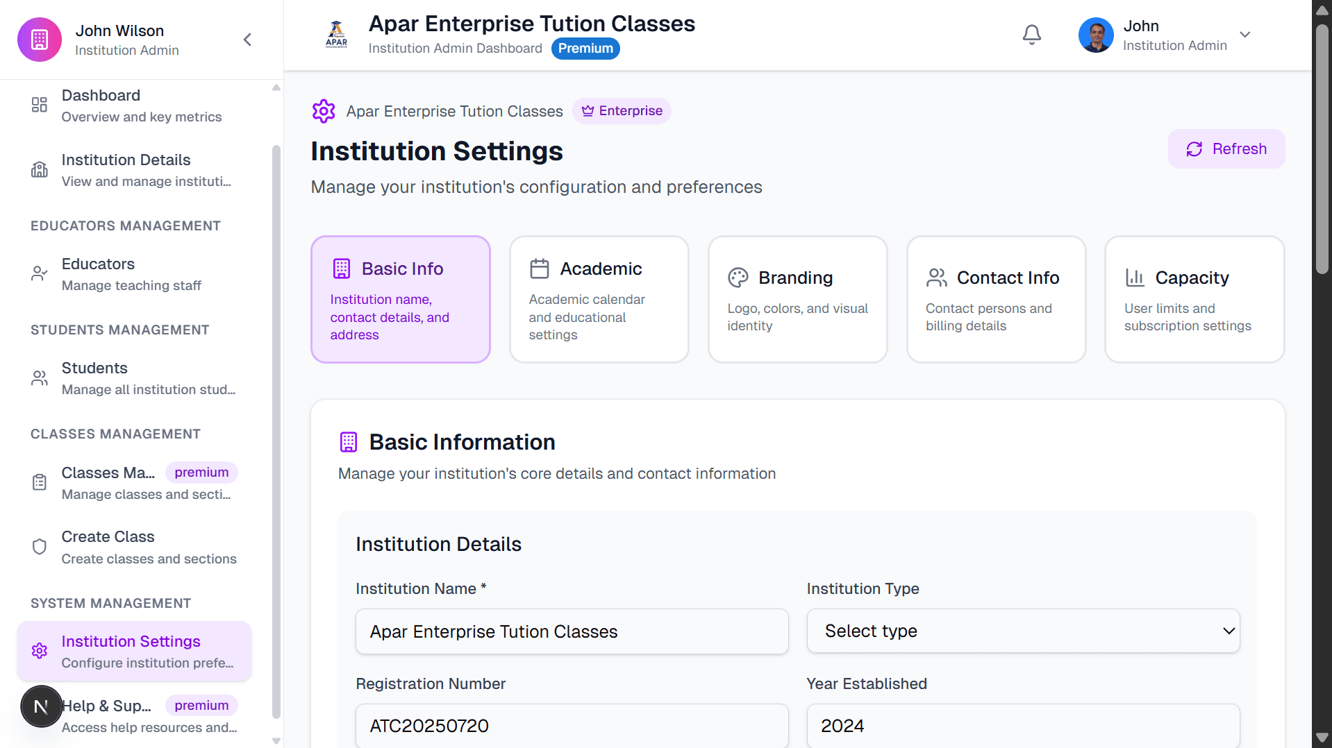 Apar AI LMS: Institution Admin Dashboard - Complete management overview